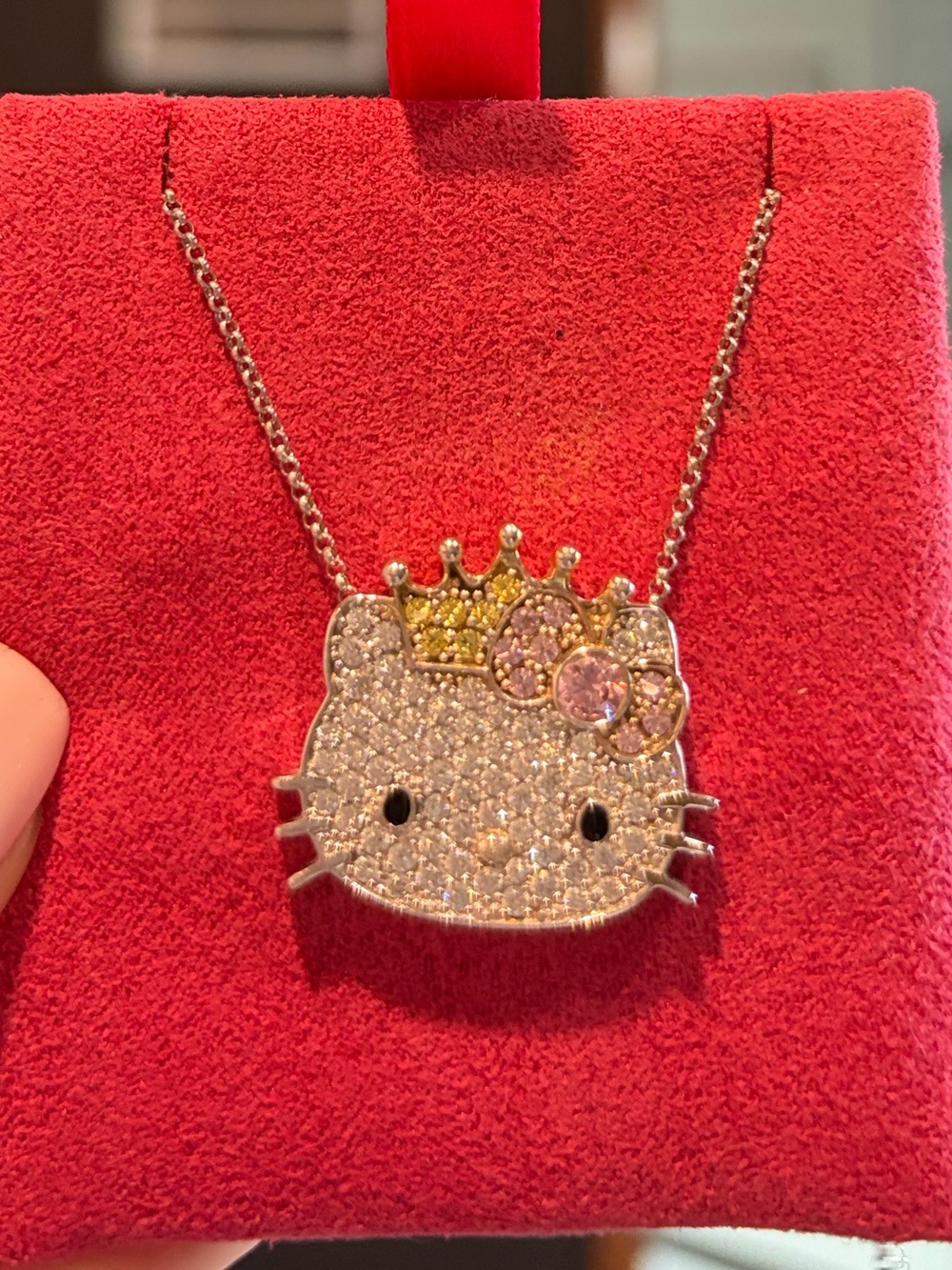 Y2K Hello Kitty Sanrio 925 gold plated Diamonique pendant Necklace Rare - Picture 8 of 8